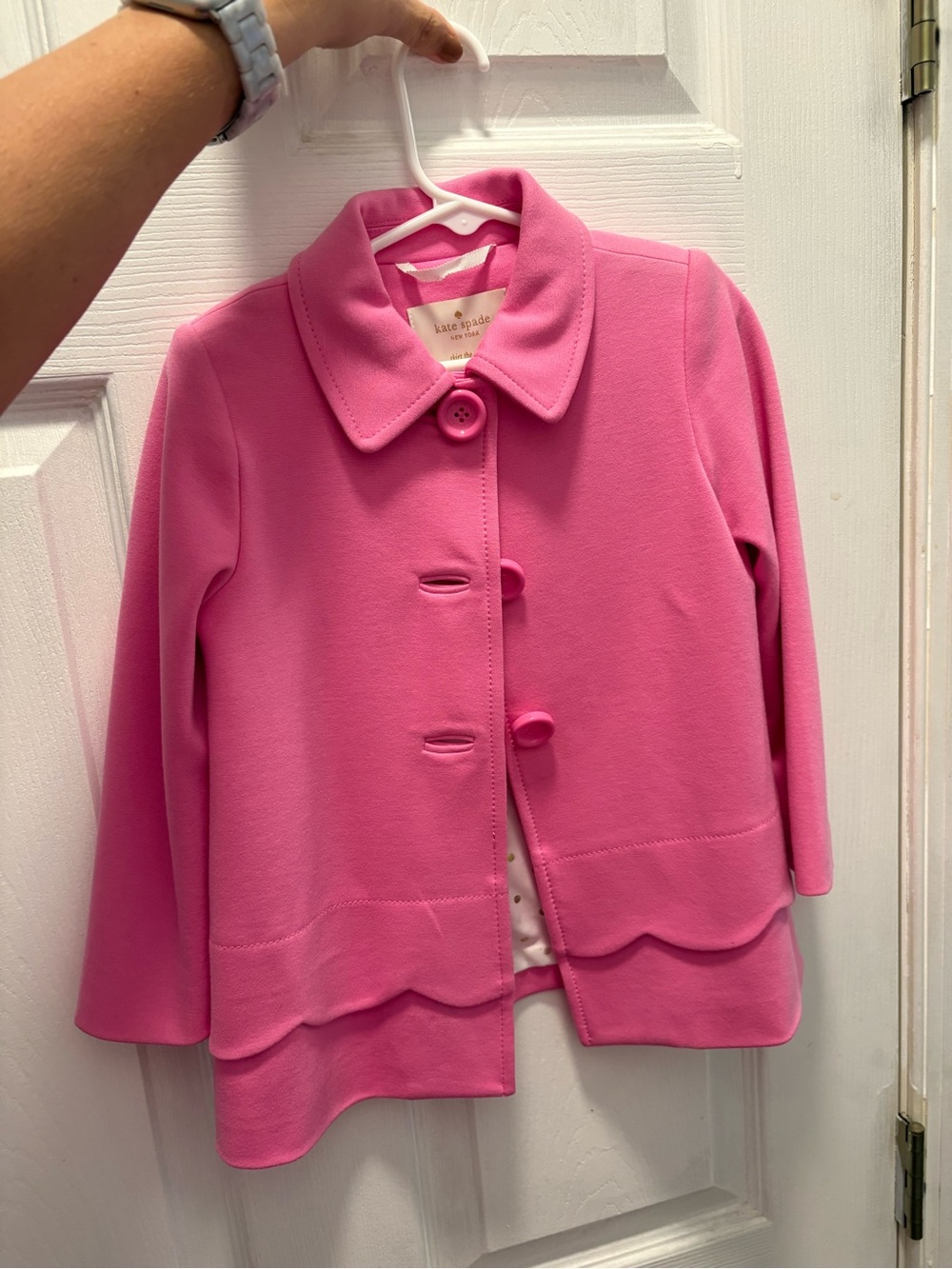 kate spade Girls' Bright Pink Scalloped Pea Coat